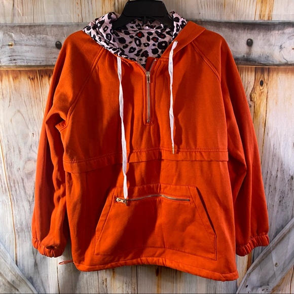 Tops - EUC No Brand Pullover Sweatshirt Quarter Zip Hoodie Cozy Warm Burnt Orange LG